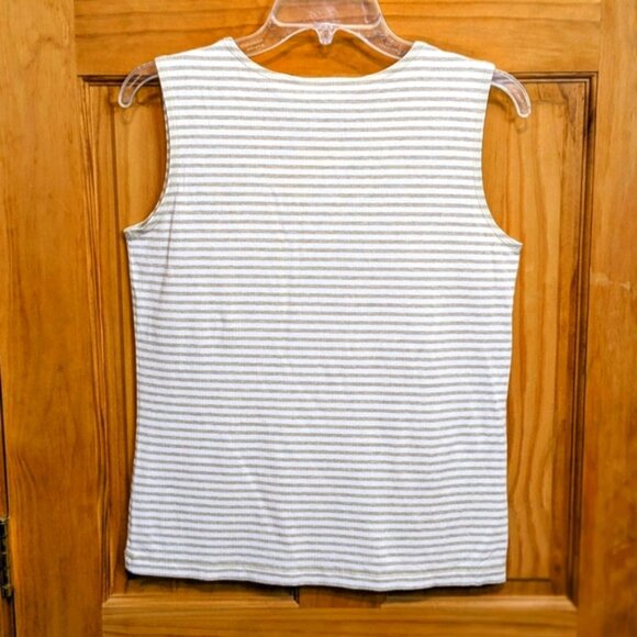 Chico’s Designs Women's Sz 3 Med Tank Top Beige Cream Stripes Sleeveless Stretch - Picture 4 of 9